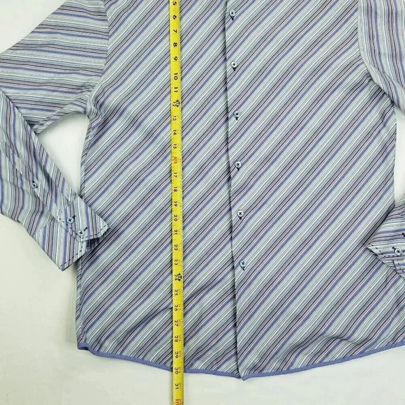 Ben Sherman Size 3/L Spread Collar Embroidered Logo Long Sleeve Striped Shirt - Picture 7 of 9